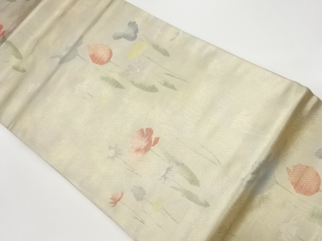 リサイクル　草花模様織出し名古屋帯